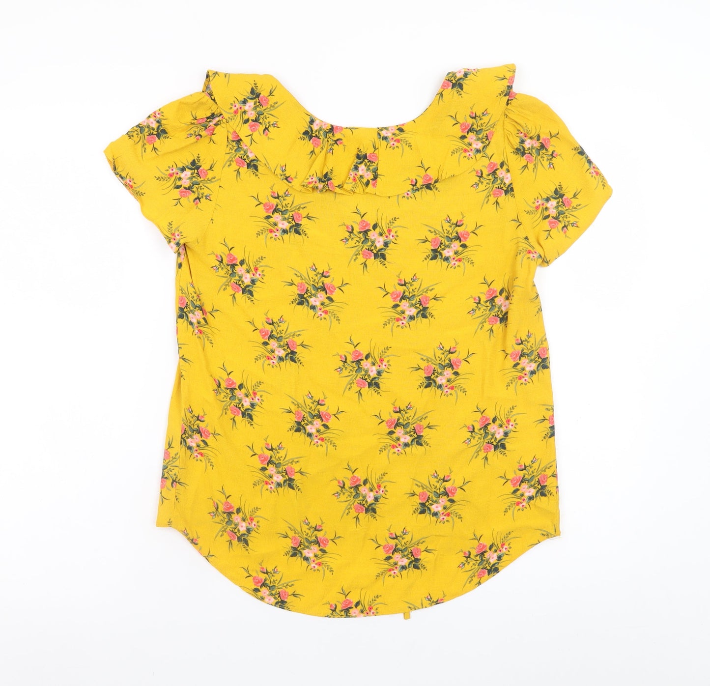 Dorothy Perkins Women's Yellow Floral Short Sleeve Blouse UK 8 Viscose