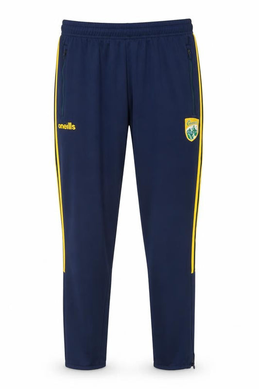 Front view of O'Neill Men's Navy Jogger Trousers Medium Polyester Blend Yellow Stripe