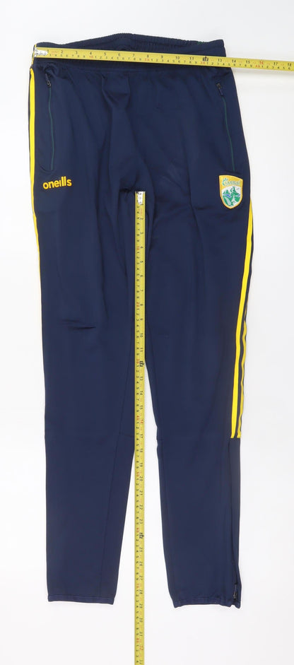 Back view of O'Neill Men's Navy Jogger Trousers Medium Polyester Blend Yellow Stripe