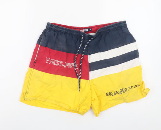 West-Pier Mens Multicoloured Swim Shorts Yellow Red Blue Size M