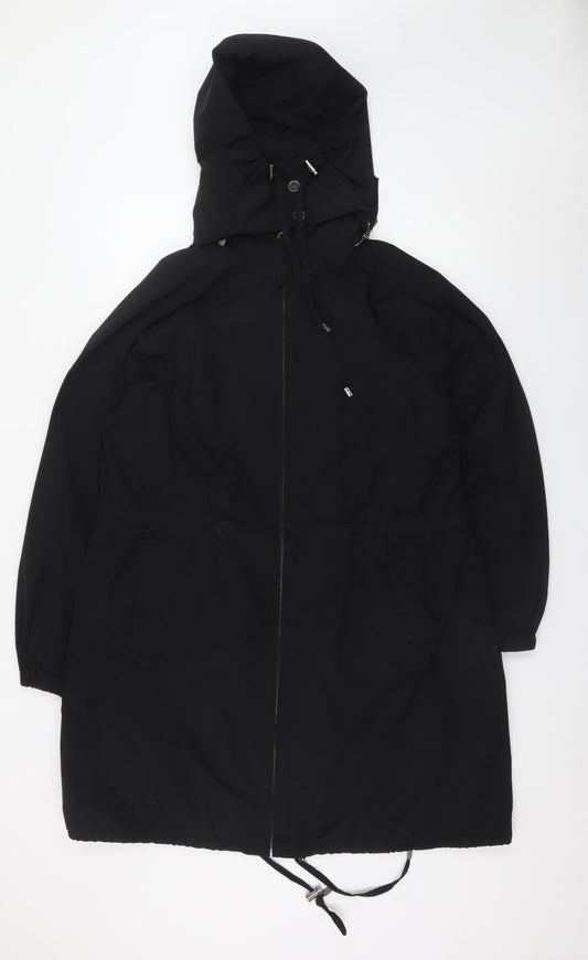 InWear Women's Black Hooded Parka Coat Size 8 Long Zip Casual