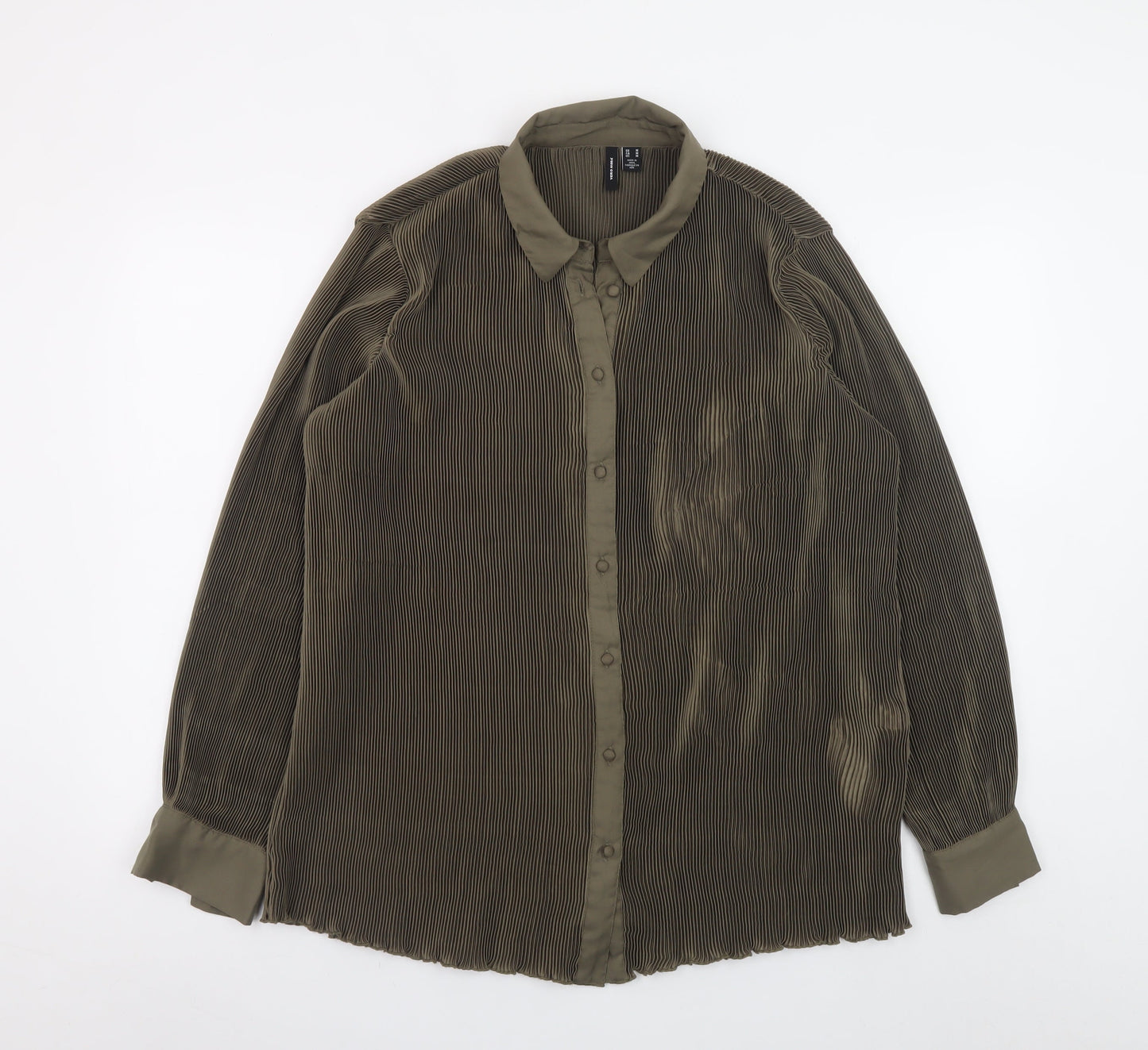 Vero Moda Women’s Green Pleated Button-Up Long Sleeve Shirt M