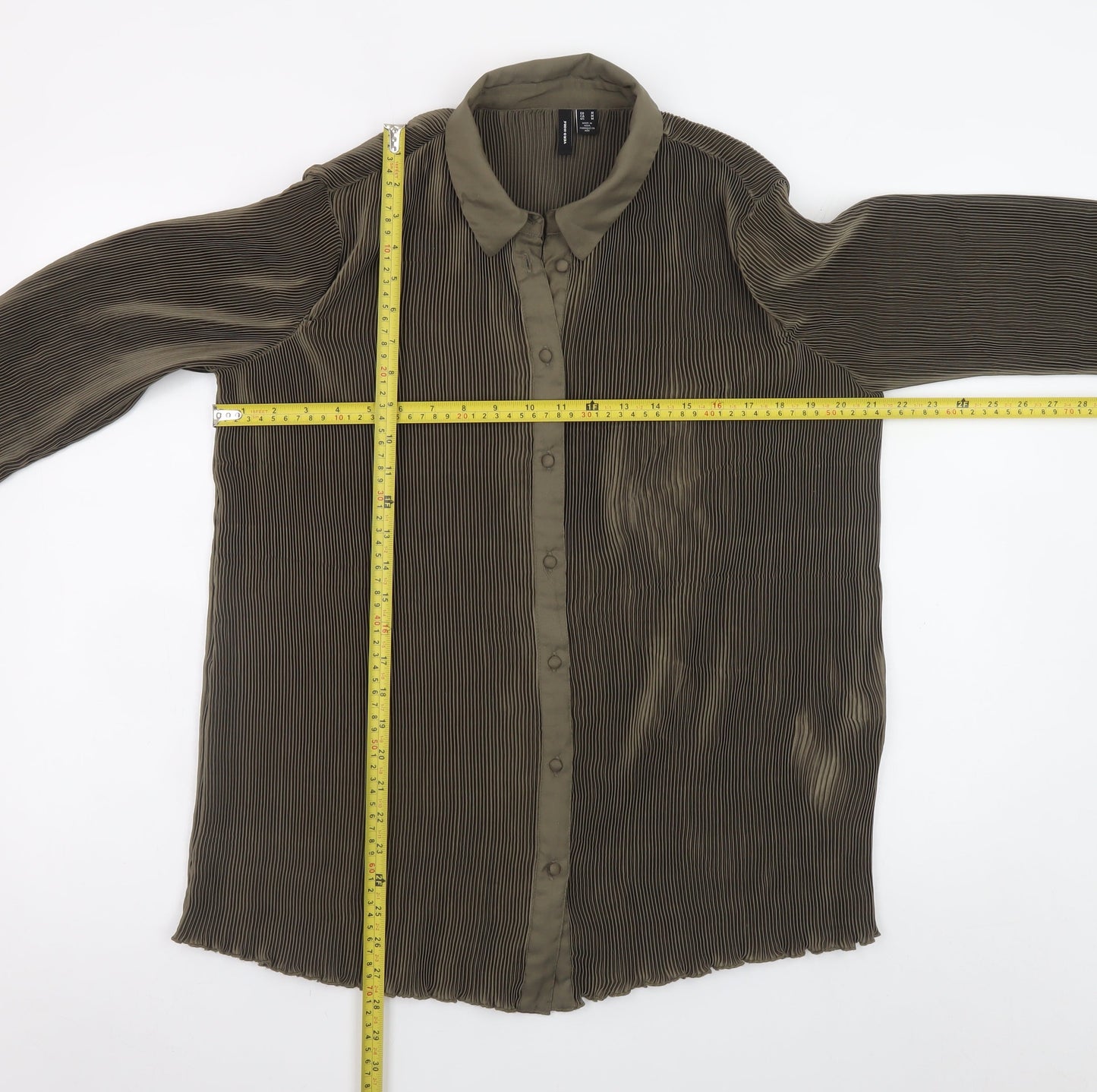 Vero Moda Women’s Green Pleated Button-Up Long Sleeve Shirt M