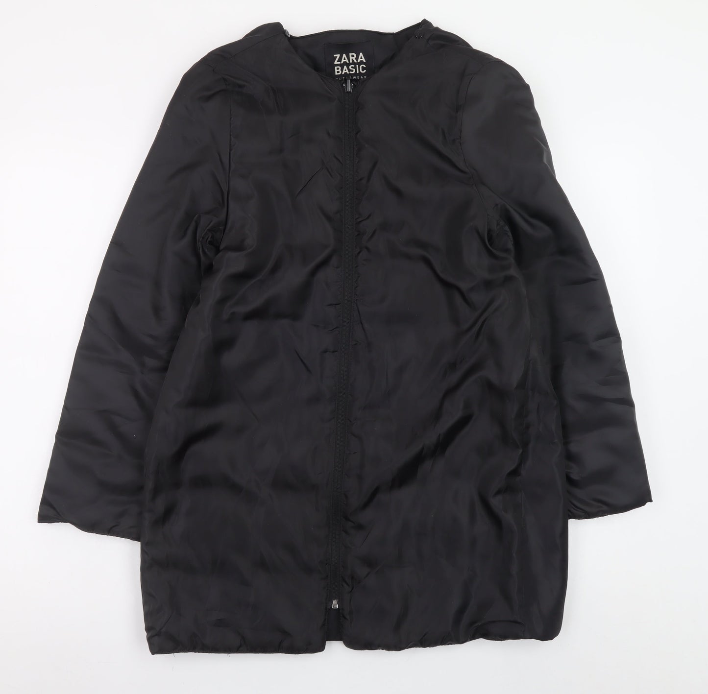 Zara Women Black Mid-Length Puffer Coat Size 12