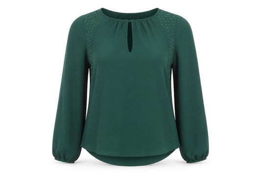Zara Basic Women's Green Studded Long Sleeve Chiffon Blouse XS