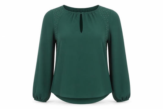 Zara Basic Women's Green Studded Long Sleeve Chiffon Blouse XS