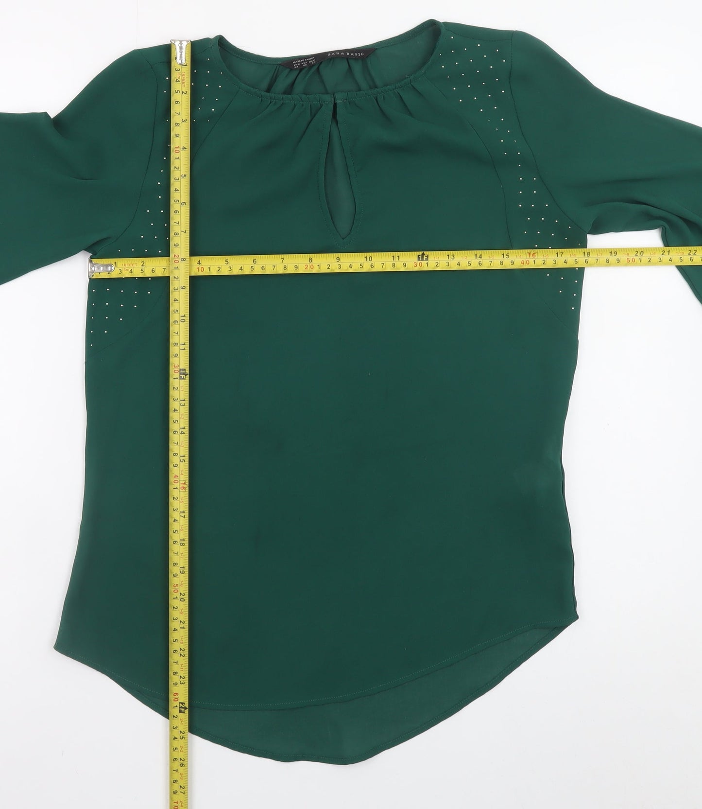 Zara Basic Women's Green Studded Long Sleeve Chiffon Blouse XS