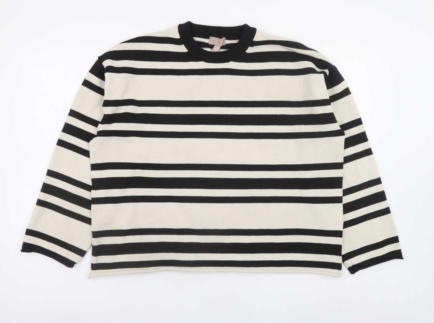 H&M Women's Black Striped Crew Neck Jumper Size 12