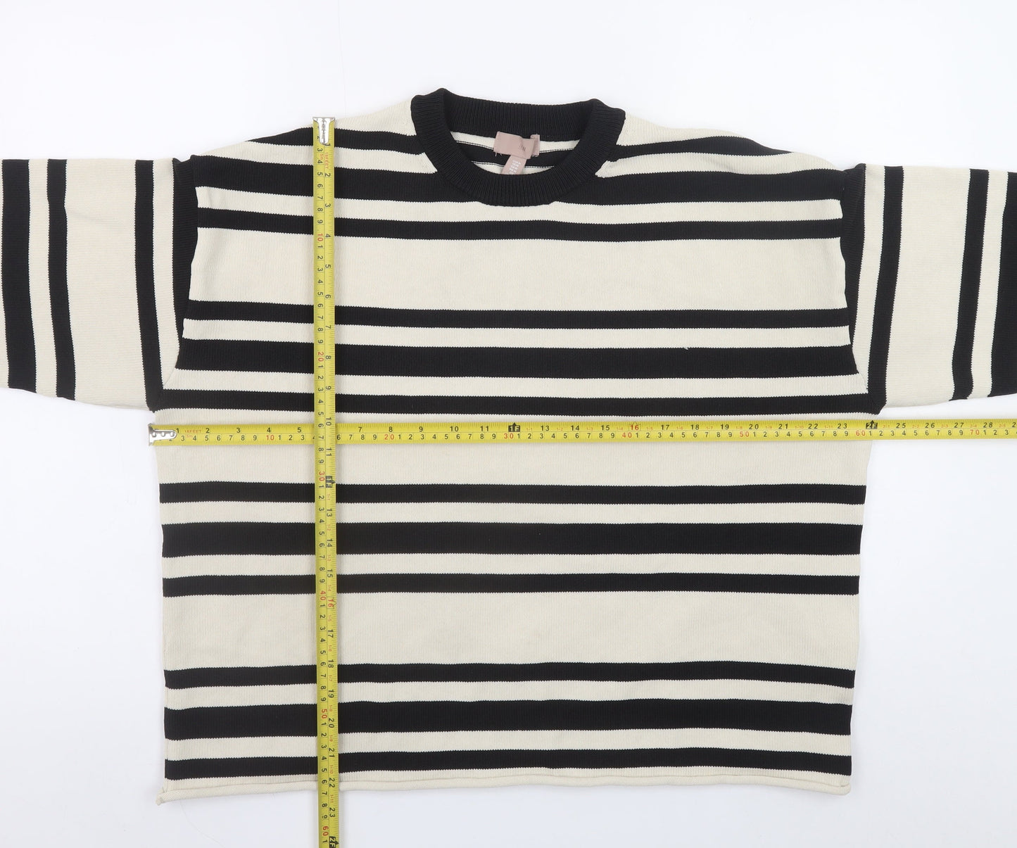 H&M Women's Black Striped Crew Neck Jumper Size 12