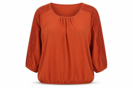 Marina Kaneva Women’s Orange Crochet 3/4 Sleeve Tunic Blouse Size 14