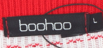 Boohoo Women Red Knit Pullover Jumper L Hot Girl Winter