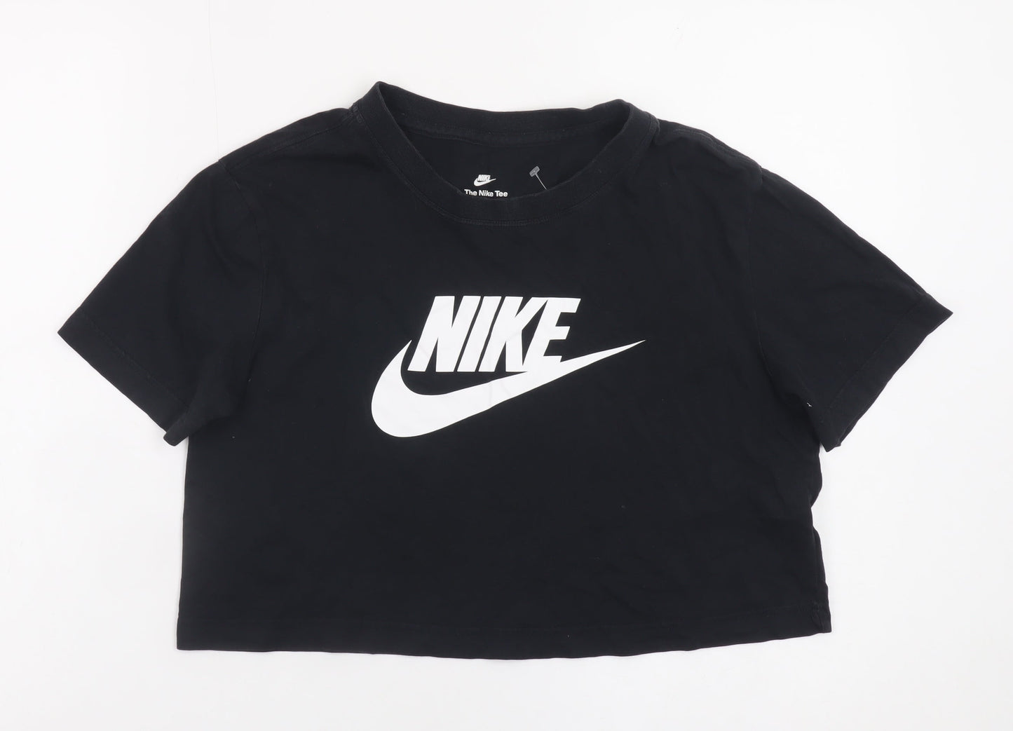 Nike Women Black Cropped T-Shirt XS Loose Fit Cotton