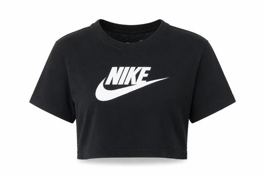 Nike Women Black Cropped T-Shirt XS Loose Fit Cotton