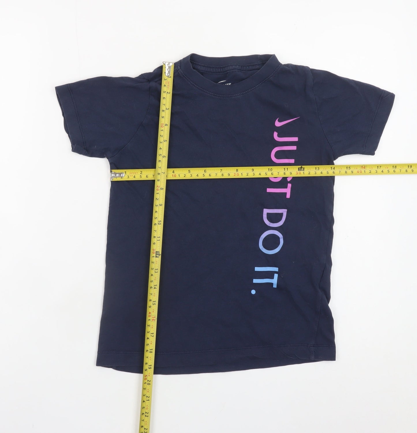 Nike Girls Navy Blue Just Do It Short Sleeve Cotton T-Shirt Size S 128-137cm