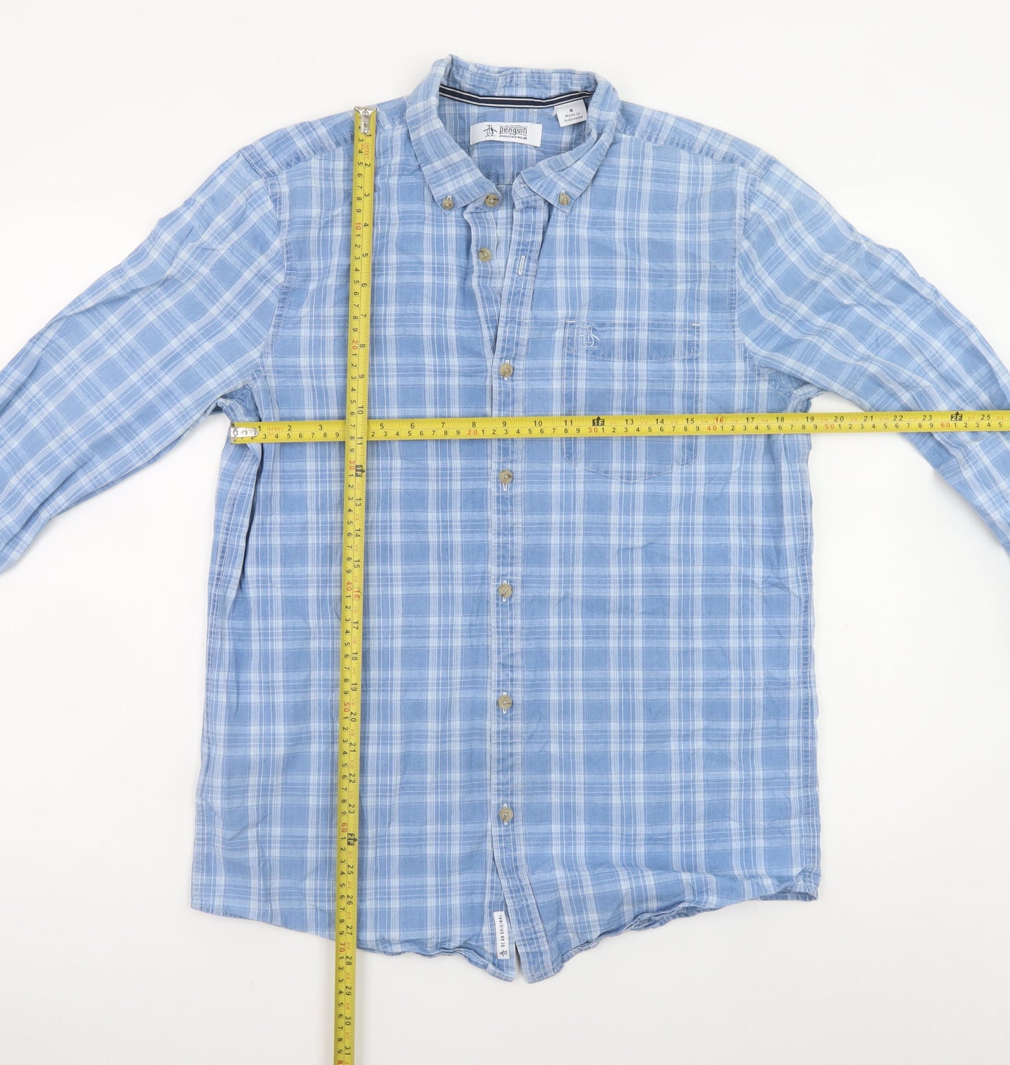 Original Penguin Men's Blue Check Cotton Long Sleeve Button-Up Shirt M