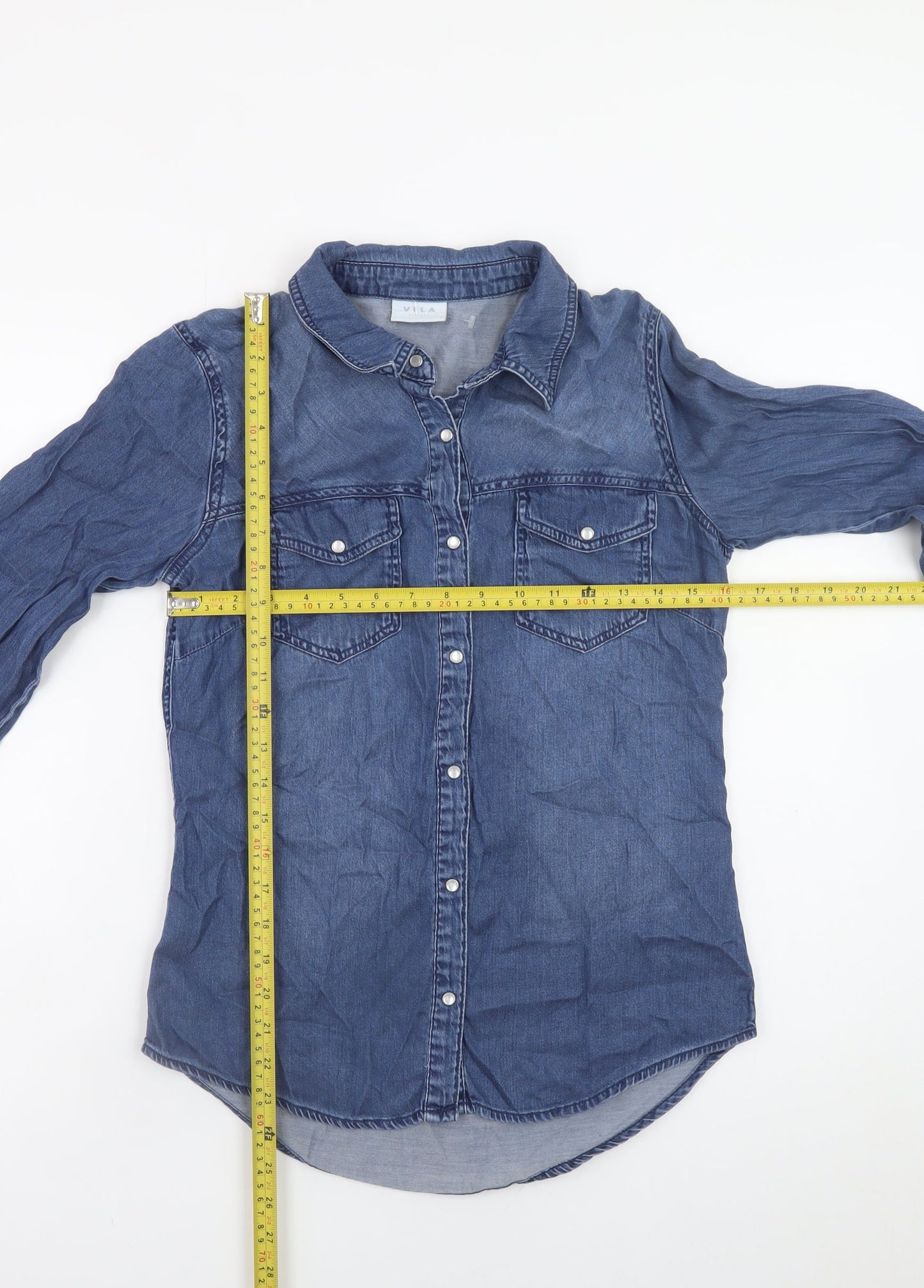 Vila Womens Blue Denim Long Sleeve Button-Up Shirt Size S