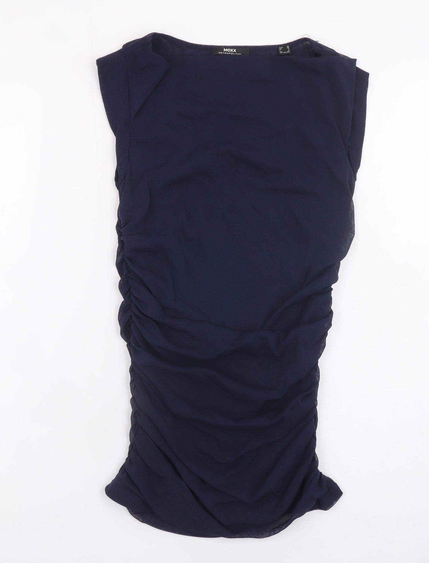 Mexx Women Blue XS Bodycon Ruched Sleeveless Jersey Dress