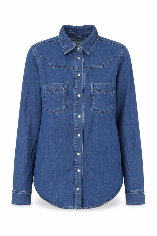 Topshop Women’s Blue Denim Long Sleeve Button-Up Shirt Size 6