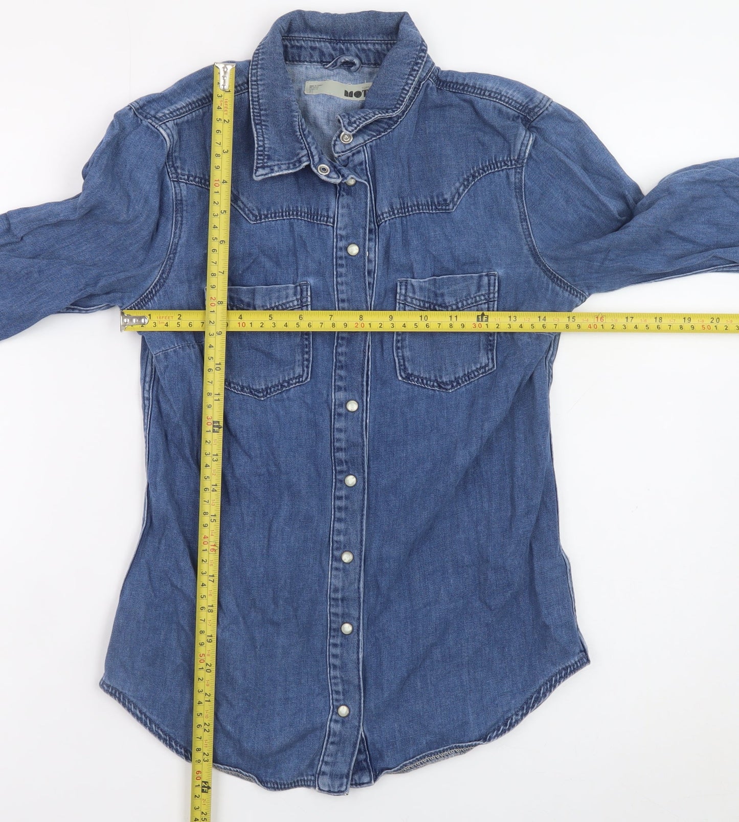 Topshop Women’s Blue Denim Long Sleeve Button-Up Shirt Size 6