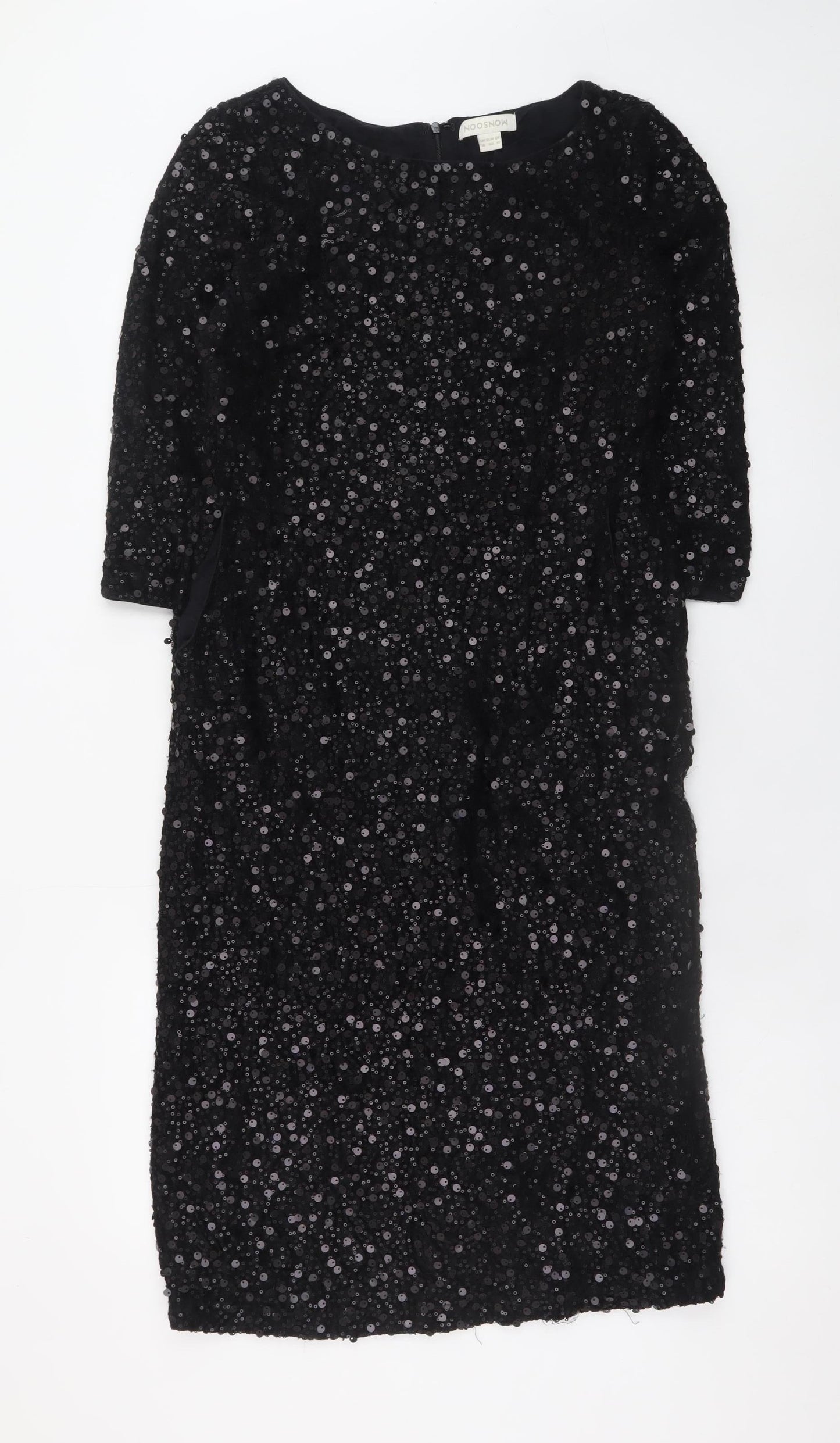 NOOSNOW Women's Black Sequin Sheath Knee Length Party Dress Size 16