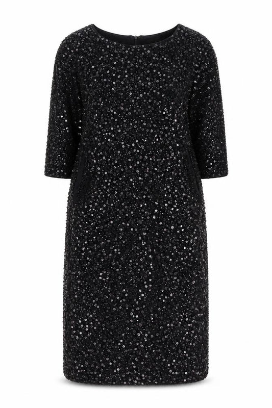 NOOSNOW Women's Black Sequin Sheath Knee Length Party Dress Size 16