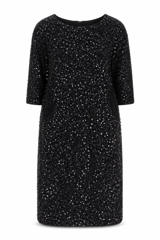 NOOSNOW Women's Black Sequin Sheath Knee Length Party Dress Size 16