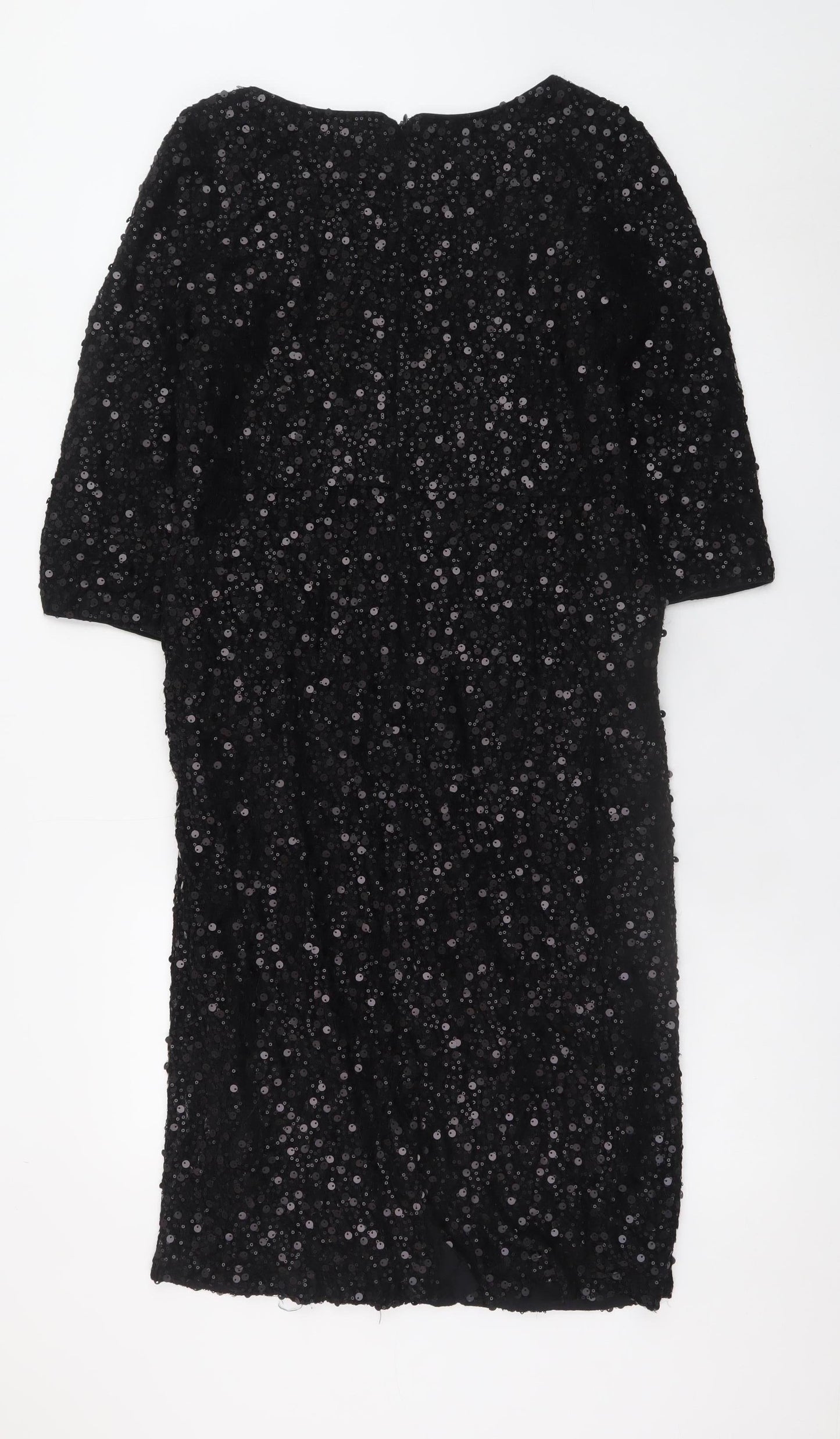 NOOSNOW Women's Black Sequin Sheath Knee Length Party Dress Size 16