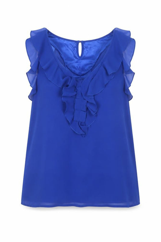 Vero Moda Women's Blue Ruffle Sleeveless Chiffon Blouse Size M