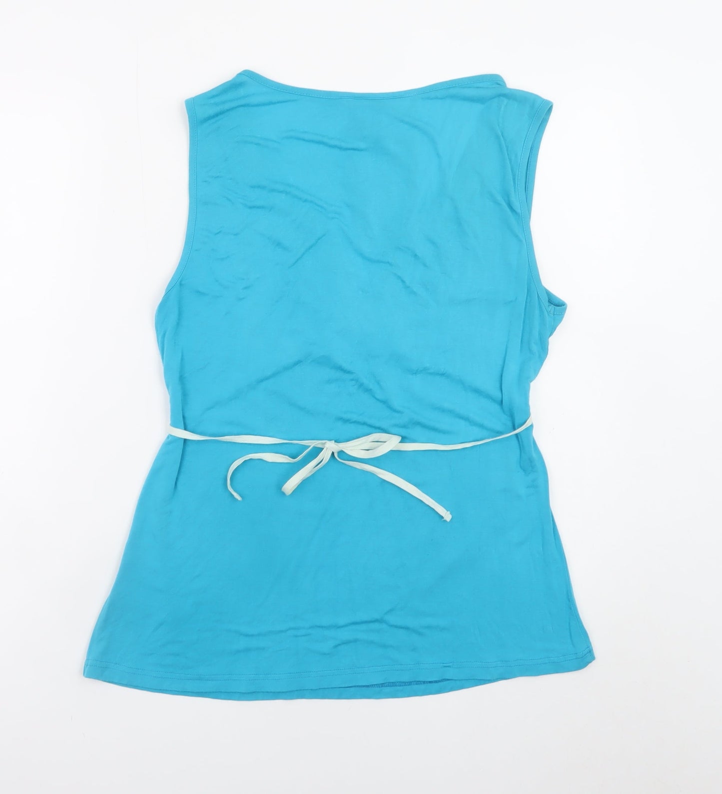 St Martins Women Blue Sleeveless Beaded V-Neck Tunic Top Size L