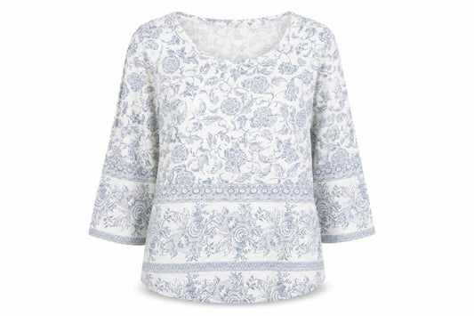 Lucky Brand Women Blue Floral Cotton Tunic Blouse XL