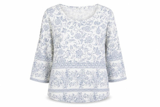 Lucky Brand Women Blue Floral Cotton Tunic Blouse XL