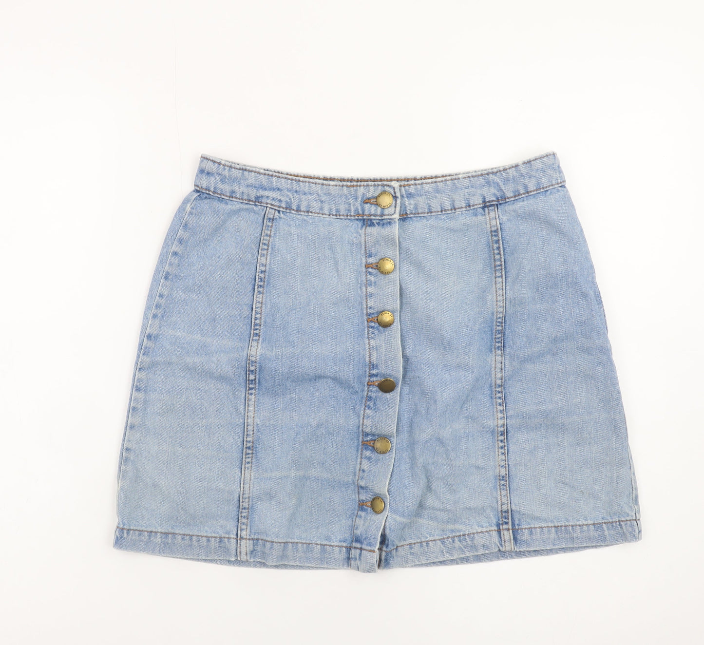 Denim Co. Women's Blue A-Line Button Denim Skirt Size 14
