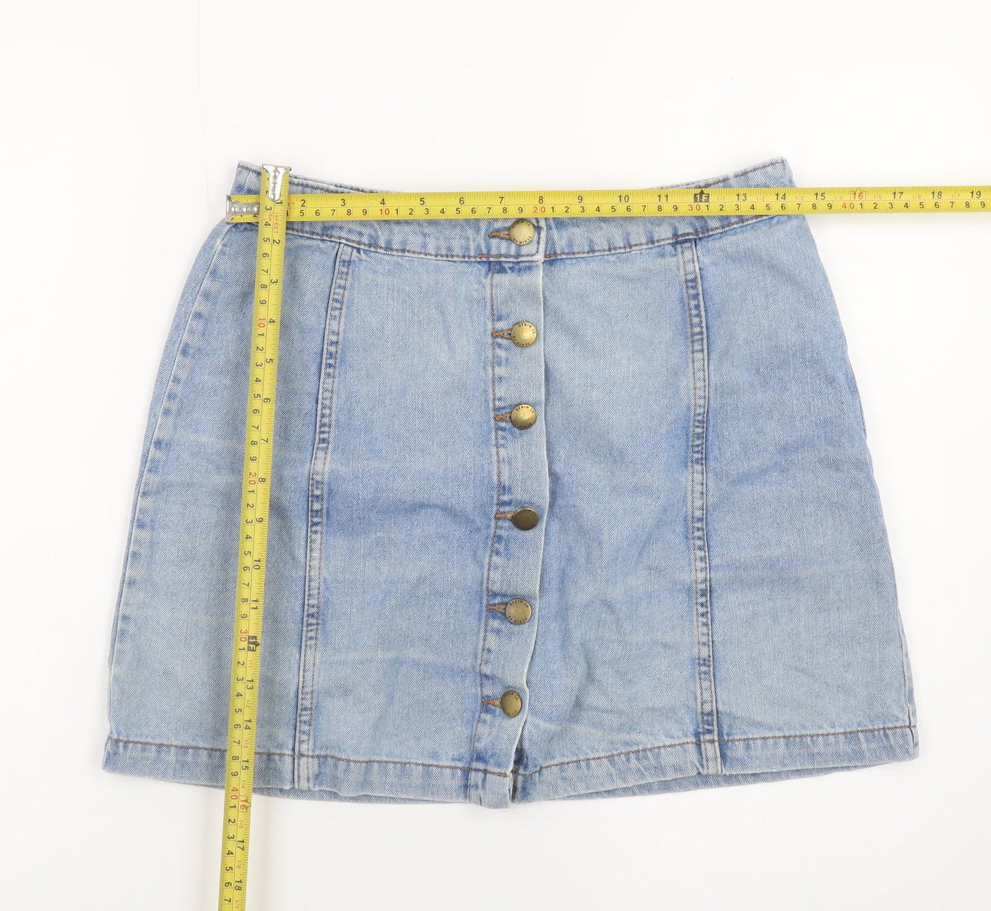 Denim Co. Women's Blue A-Line Button Denim Skirt Size 14