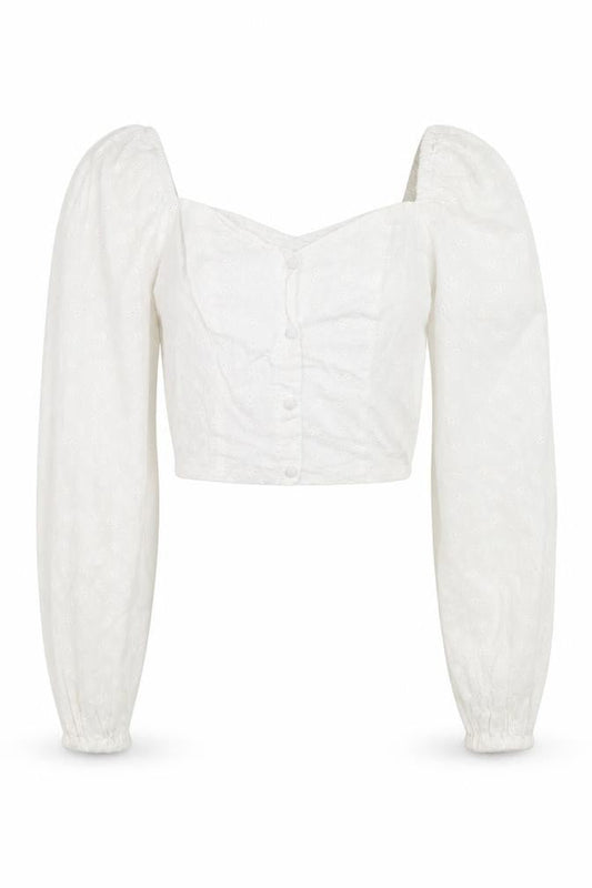 Stradivarius Women’s White Cropped Lace Blouse Puff Sleeve Size 8
