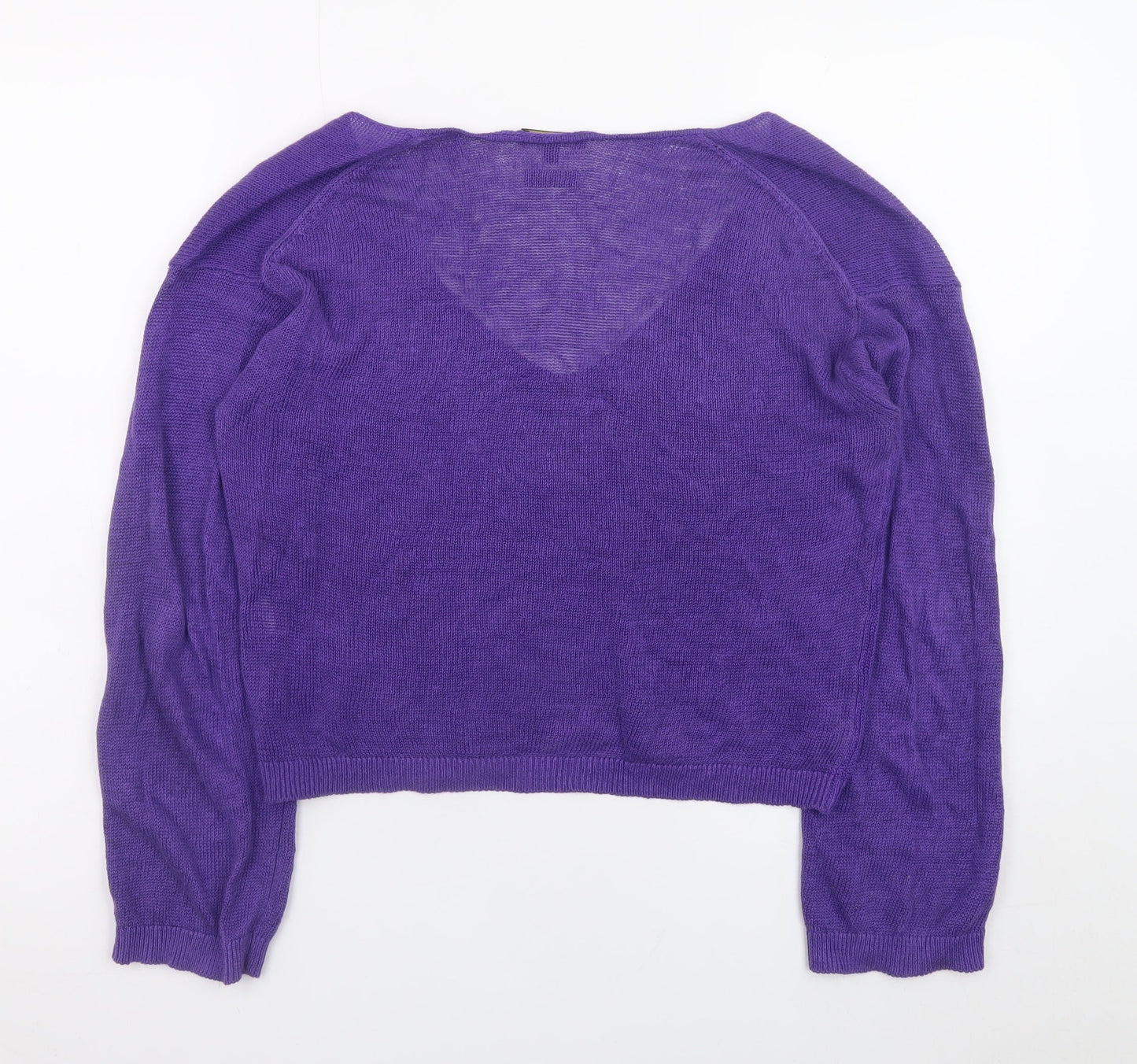 Massimo Dutti Women Purple Small V-Neck Long Sleeve Linen Jumper