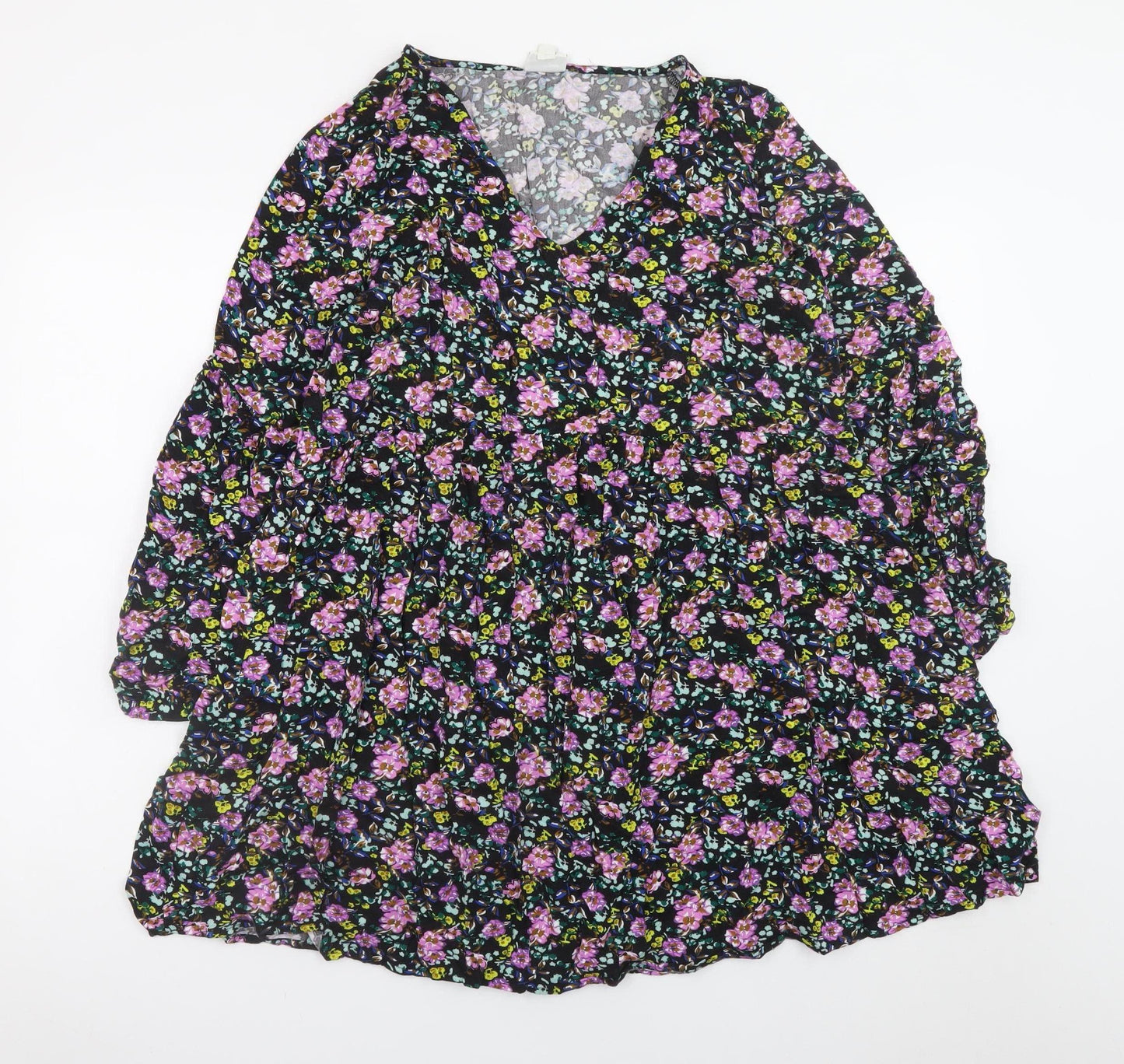 Jacqueline de Yong Womens Black Floral Viscose Mini Dress Size 14