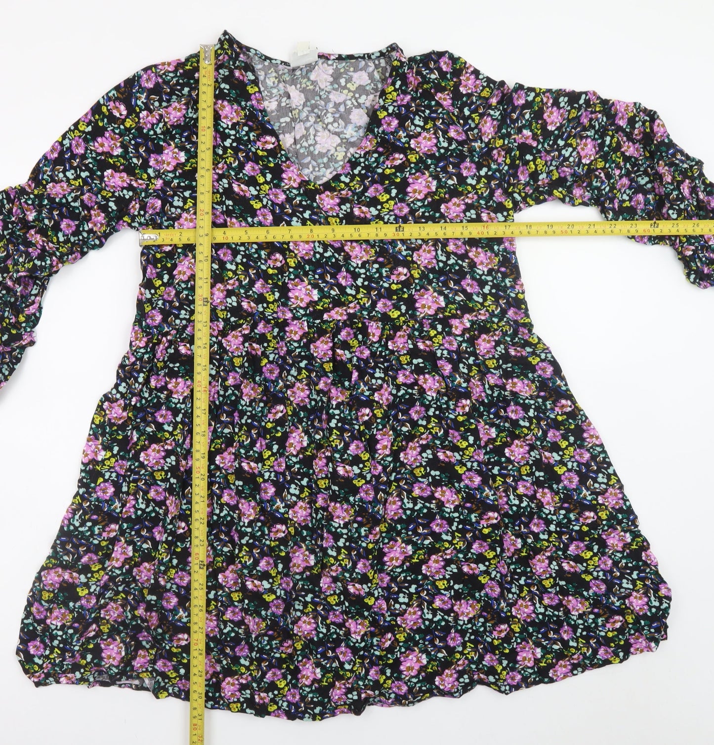 Jacqueline de Yong Womens Black Floral Viscose Mini Dress Size 14