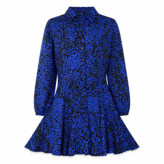AX Paris Women's Blue Animal Print Long Sleeve Shirt Dress Size 12