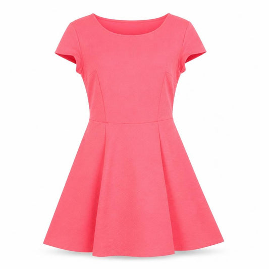 Bershka Women's Pink Skater Dress Size 12 Short Sleeve Scoop Neck