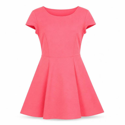 Bershka Women's Pink Skater Dress Size 12 Short Sleeve Scoop Neck