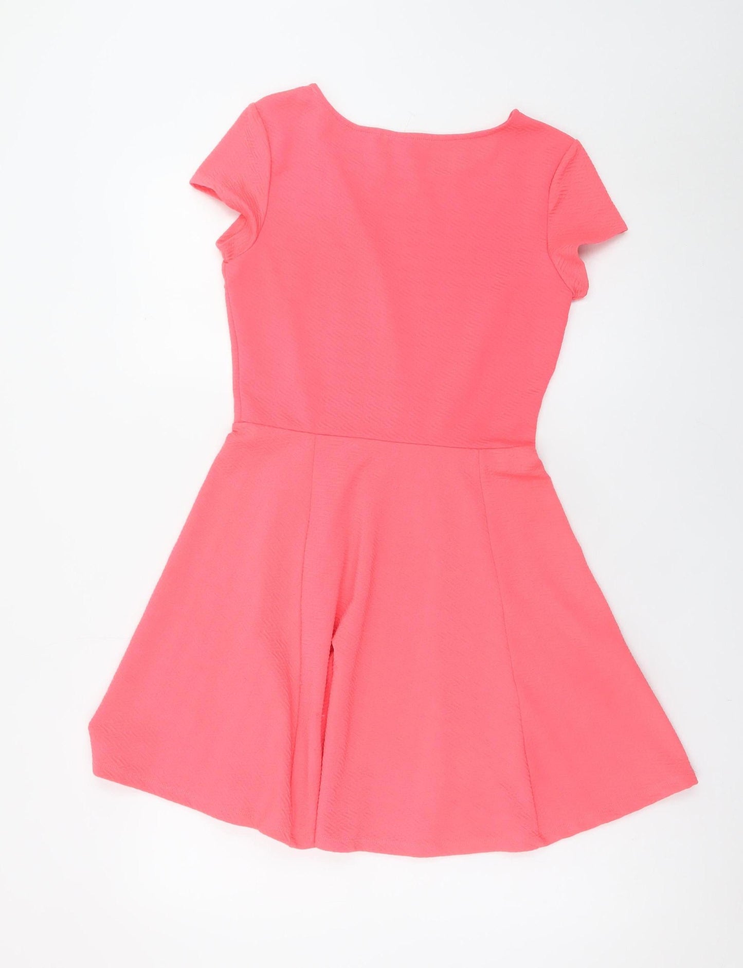Bershka Women's Pink Skater Dress Size 12 Short Sleeve Scoop Neck