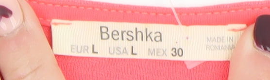 Bershka Women's Pink Skater Dress Size 12 Short Sleeve Scoop Neck