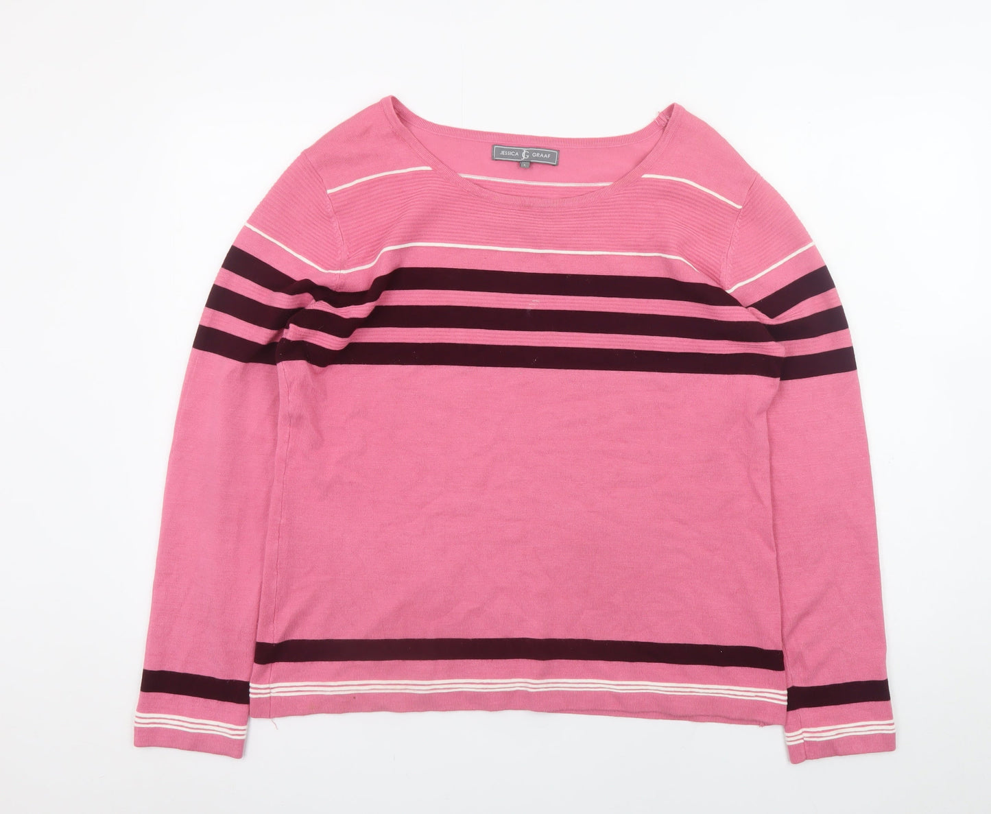 Jessica Graaf Women's Pink Striped Pullover Jumper Size L