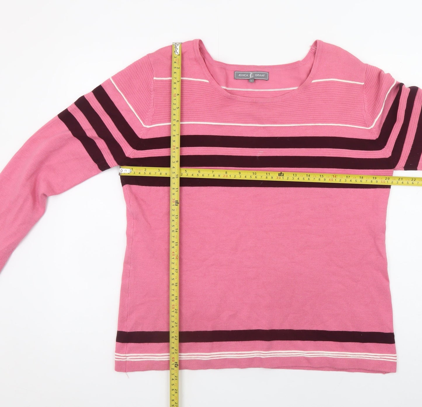 Jessica Graaf Women's Pink Striped Pullover Jumper Size L