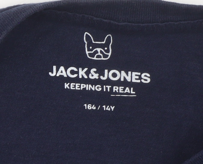 Jack & Jones Boys Blue Colourblock Cotton Logo T-Shirt 14 Years