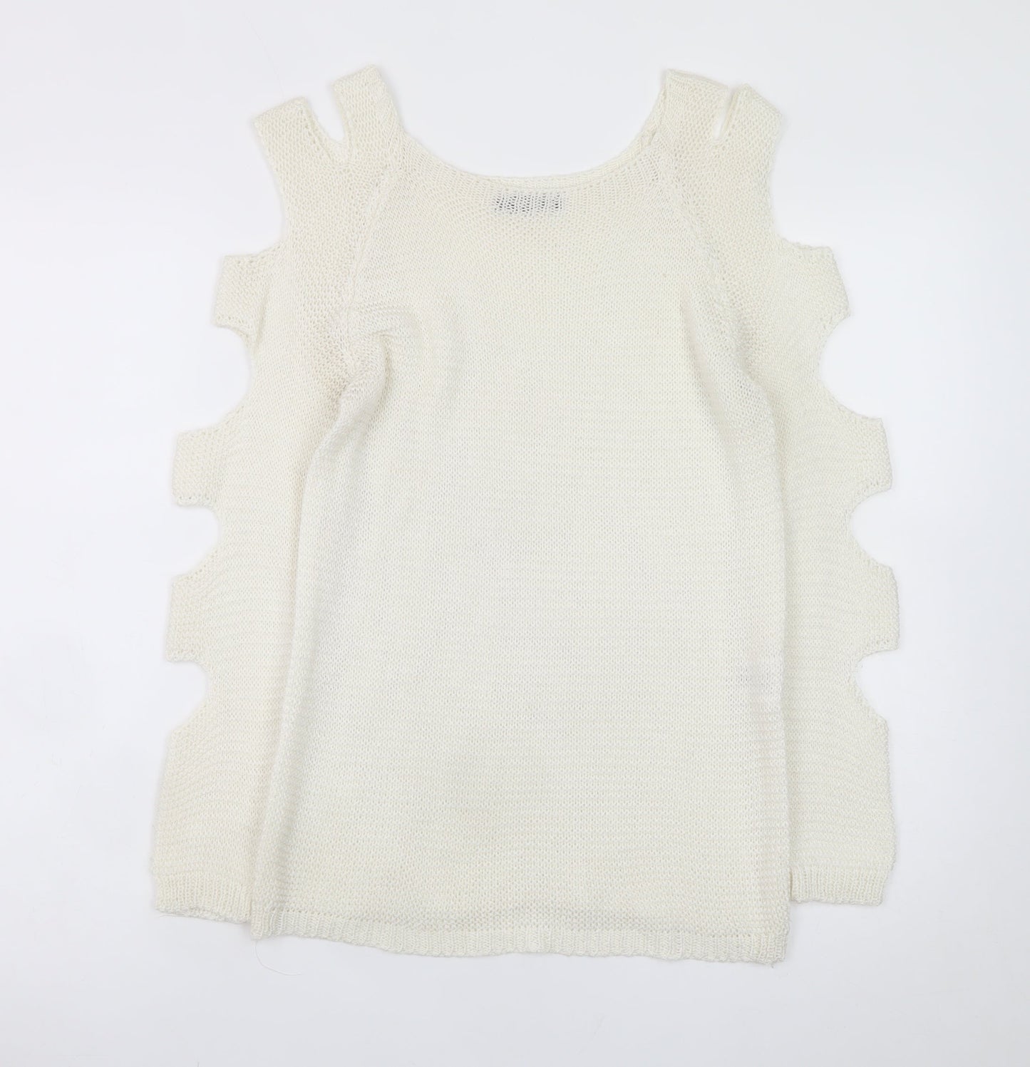 Hailys Women White Cold Shoulder Knit Pullover Jumper M