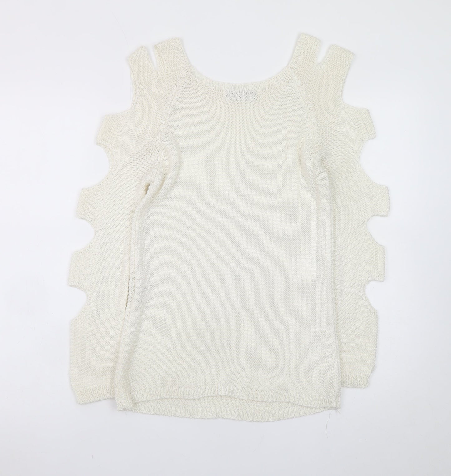 Hailys Women White Cold Shoulder Knit Pullover Jumper M
