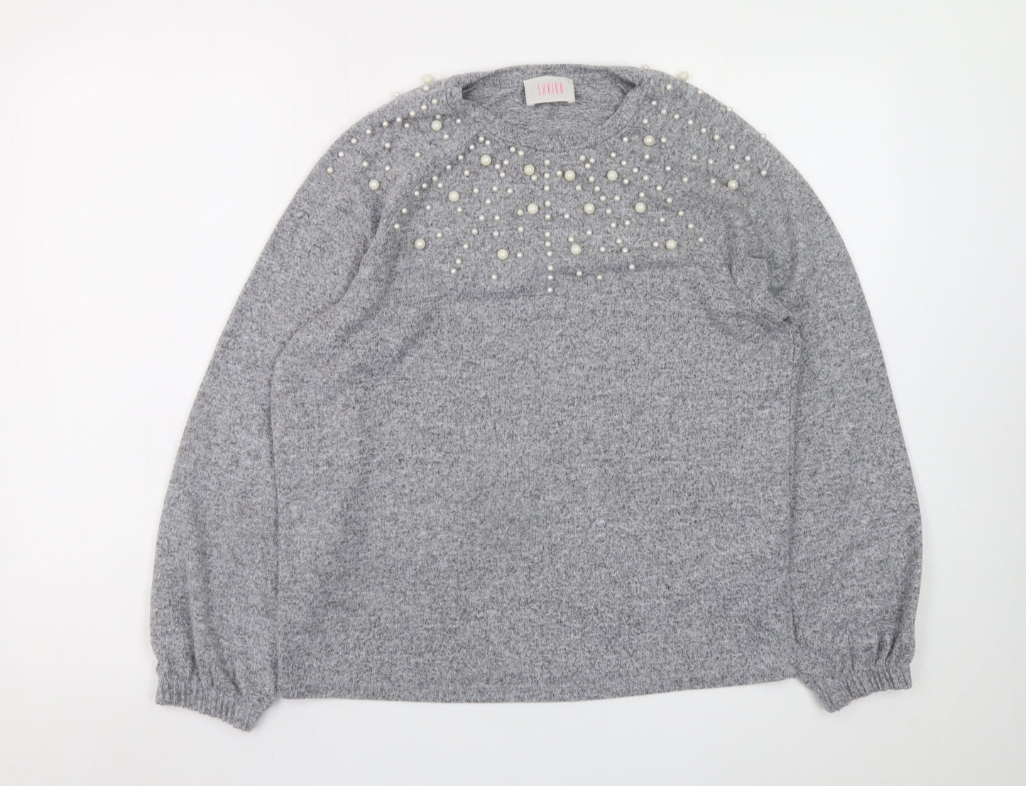 Savida Women's Grey Beaded Pullover Jumper Size 12