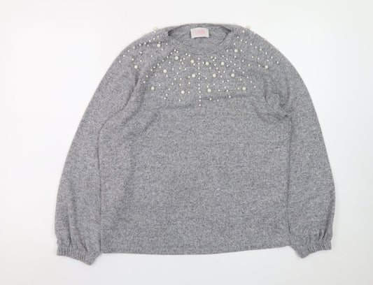 Savida Women's Grey Beaded Pullover Jumper Size 12