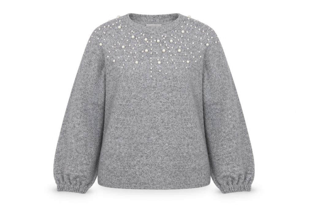 Savida Women's Grey Beaded Pullover Jumper Size 12